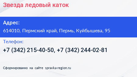 Звезда ледовый каток - визитка