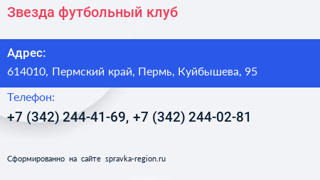 Звезда футбольный клуб - визитка