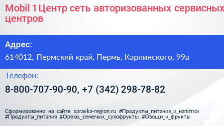 Mobil 1 Центр сеть авторизованных сервисных центров - визитка