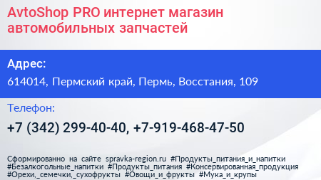 AvtoShop PRO интернет магазин автомобильных запчастей - визитка