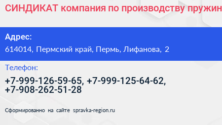 СИНДИКАТ компания по производству пружин - визитка