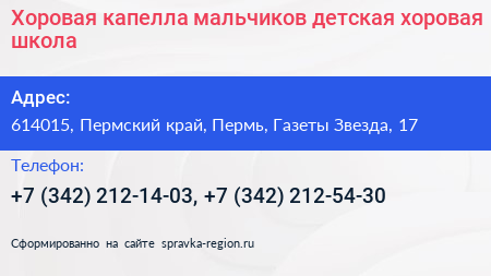 Хоровая капелла мальчиков детская хоровая школа - визитка