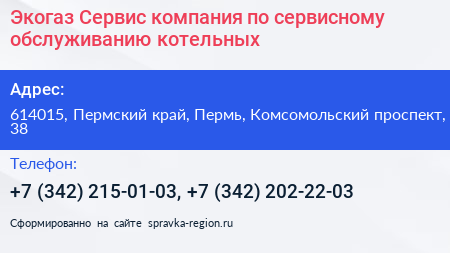 Экогаз Сервис компания по сервисному обслуживанию котельных - визитка