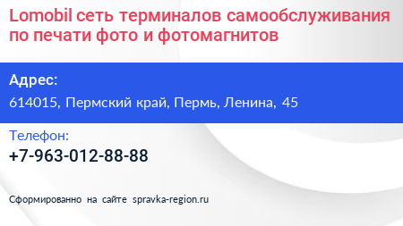 Lomobil сеть терминалов самообслуживания по печати фото и фотомагнитов - визитка