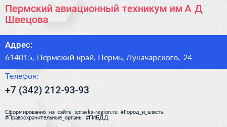 Пермский авиационный техникум им А Д Швецова - визитка