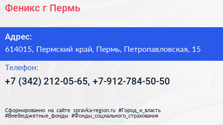 Феникс г Пермь - визитка