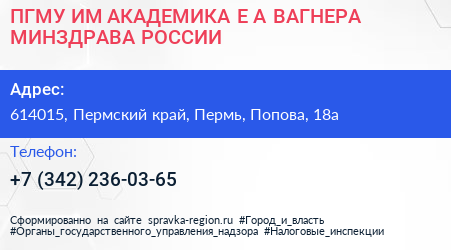 ПГМУ ИМ АКАДЕМИКА Е А ВАГНЕРА МИНЗДРАВА РОССИИ - визитка