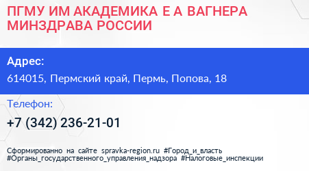ПГМУ ИМ АКАДЕМИКА Е А ВАГНЕРА МИНЗДРАВА РОССИИ - визитка