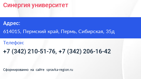 Синергия университет - визитка