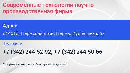 Современные технологии научно производственная фирма - визитка