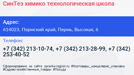 СинТез химико технологическая школа - визитка