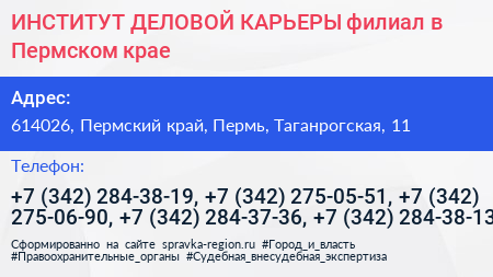 ИНСТИТУТ ДЕЛОВОЙ КАРЬЕРЫ филиал в Пермском крае - визитка