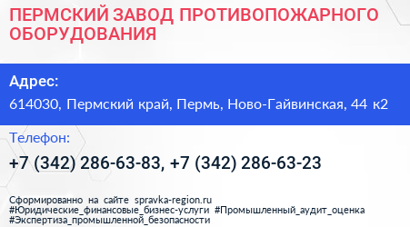 ПЕРМСКИЙ ЗАВОД ПРОТИВОПОЖАРНОГО ОБОРУДОВАНИЯ - визитка