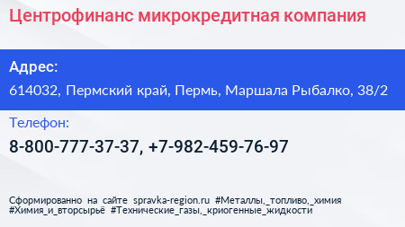 Центрофинанс микрокредитная компания - визитка