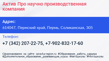Актив Про научно производственная компания - визитка