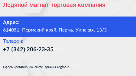 Ледяной магнат торговая компания - визитка