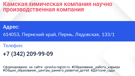 Камская химическая компания научно производственная компания - визитка
