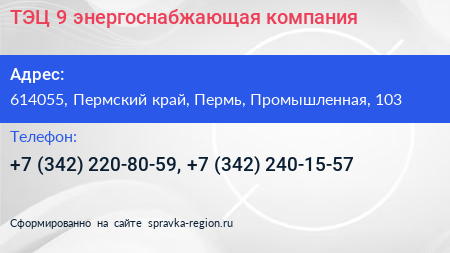 ТЭЦ 9 энергоснабжающая компания - визитка