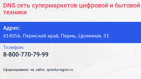DNS сеть супермаркетов цифровой и бытовой техники - визитка