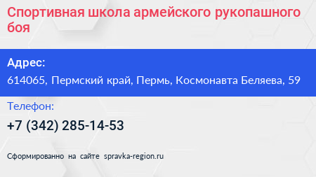 Спортивная школа армейского рукопашного боя - визитка