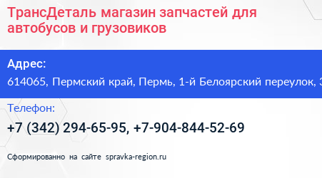 ТрансДеталь магазин запчастей для автобусов и грузовиков - визитка