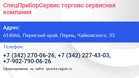 СпецПриборСервис торгово сервисная компания - визитка