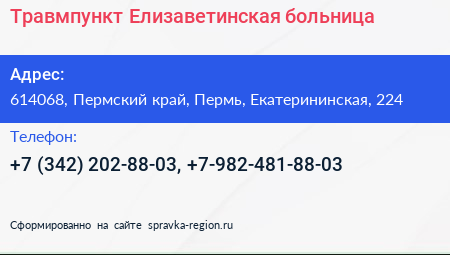 Травмпункт Елизаветинская больница - визитка