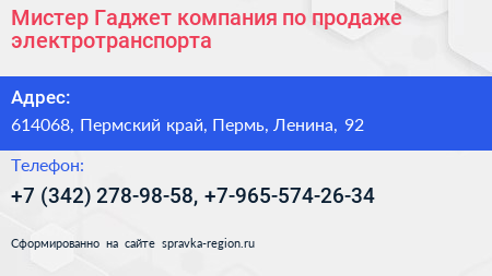 Мистер Гаджет компания по продаже электротранспорта - визитка