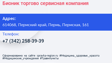 Бионик торгово сервисная компания - визитка