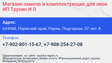 Магазин замков и комплектующих для окон ИП Трухин И Л  - визитка