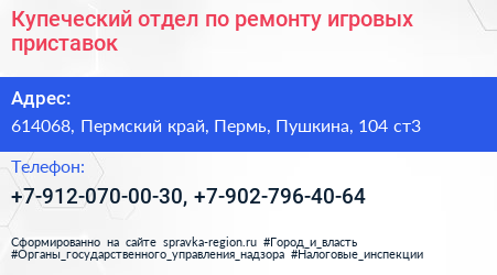 Купеческий отдел по ремонту игровых приставок - визитка