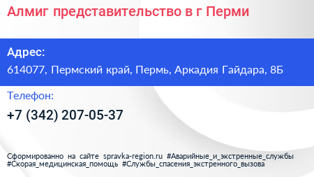 Алмиг представительство в г Перми - визитка
