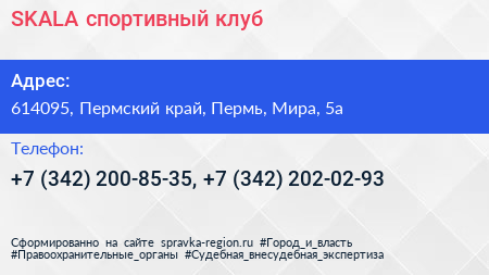 SKALA спортивный клуб - визитка