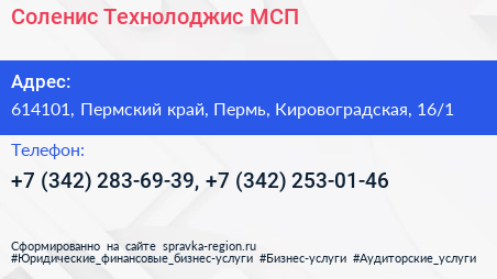 Соленис Технолоджис МСП - визитка