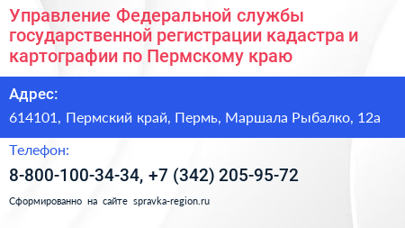 Управление Федеральной службы государственной регистрации кадастра и картографии по Пермскому краю - визитка
