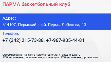 ПАРМА баскетбольный клуб - визитка