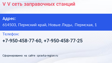 V V сеть заправочных станций - визитка