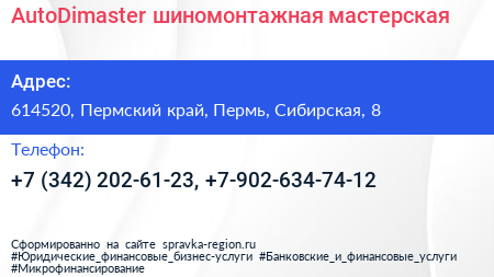 AutoDimaster шиномонтажная мастерская - визитка