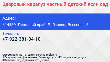Здоровый карапуз частный детский ясли сад - визитка