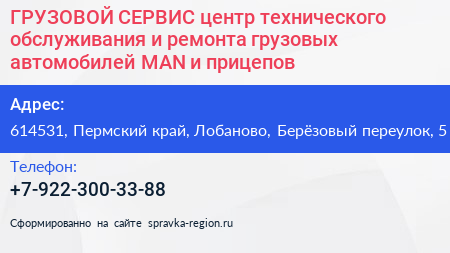 ГРУЗОВОЙ СЕРВИС центр технического обслуживания и ремонта грузовых автомобилей MAN и прицепов - визитка