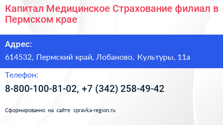 Капитал Медицинское Страхование филиал в Пермском крае - визитка