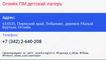 Огонёк ПМ детский лагерь - визитка