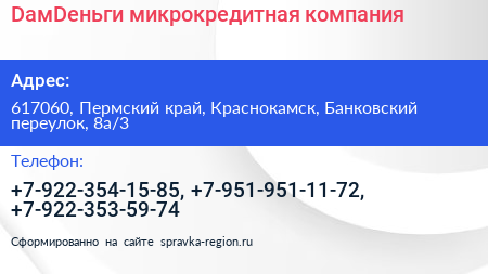 DамDеньги микрокредитная компания - визитка