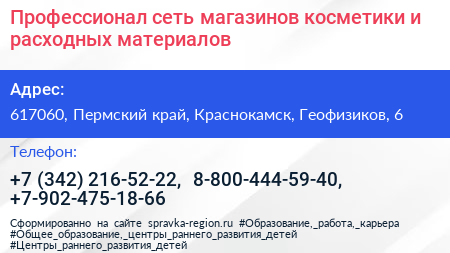 Профессионал сеть магазинов косметики и расходных материалов - визитка