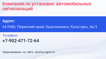 Компания по установке автомобильных сигнализаций - визитка