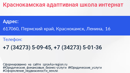 Краснокамская адаптивная школа интернат - визитка