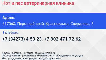 Кот и пес ветеринарная клиника - визитка