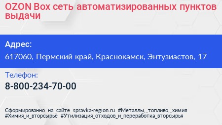 OZON Box сеть автоматизированных пунктов выдачи - визитка