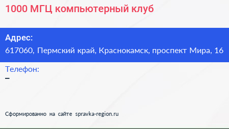 1000 МГЦ компьютерный клуб - визитка