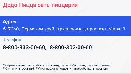 Додо Пицца сеть пиццерий - визитка